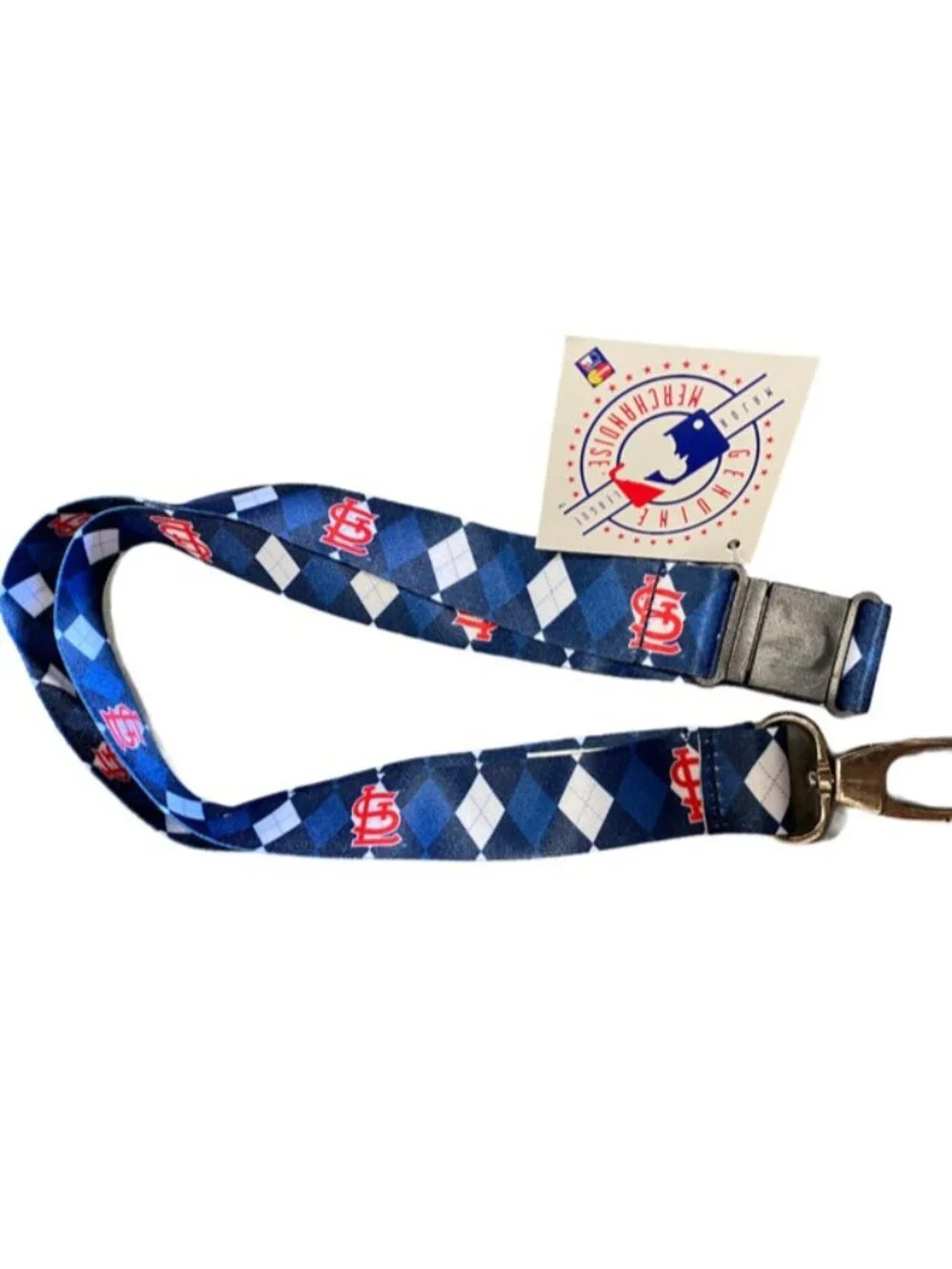 St Louis Cardinals Lanyard Keychain Argyle Reversible Blue With Clip New MLB